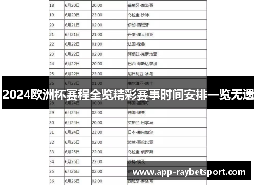 2024欧洲杯赛程全览精彩赛事时间安排一览无遗